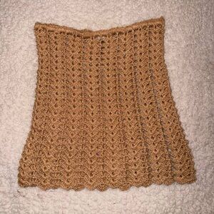 Crochet Knit Mini Skirt in Camel